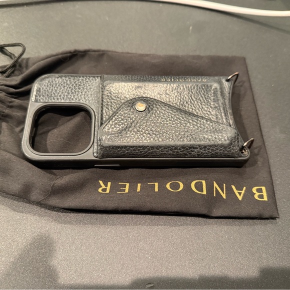 Bandolier iPhone 14 Pro black leather case w/Strap - Picture 2 of 5